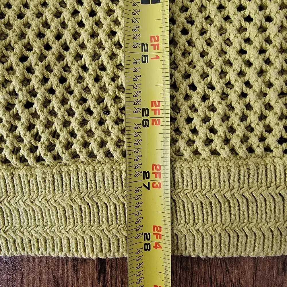 Chicos Green Sweater Open Weave Sz 2 (L 12) 100% Cotton Boho Cottagecore Casual